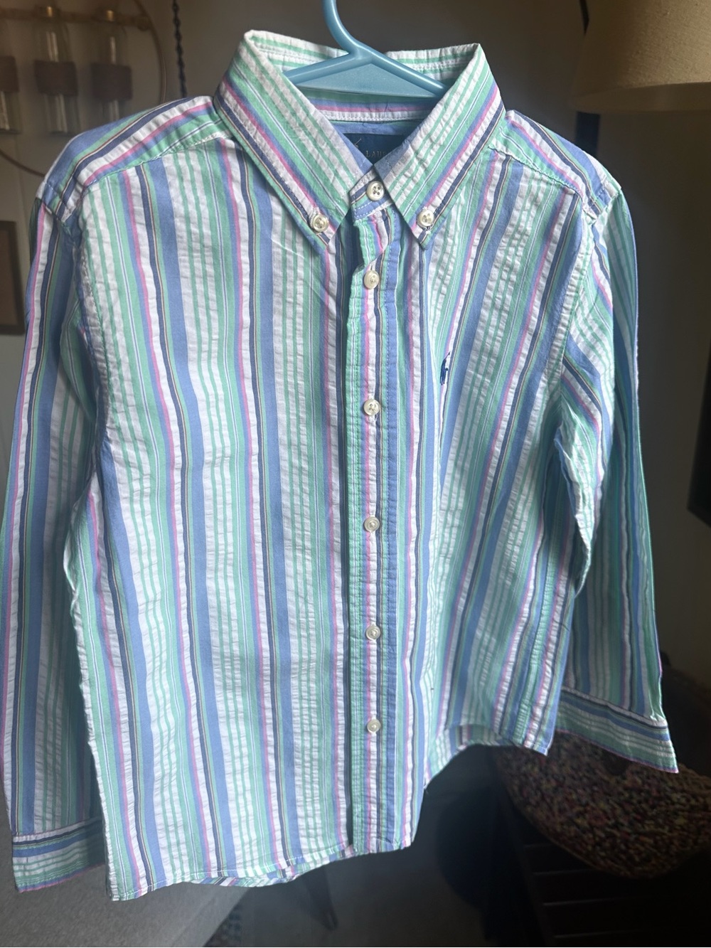 Polo Ralph Lauren Striped Button-Down Shirt in Mint and Blue